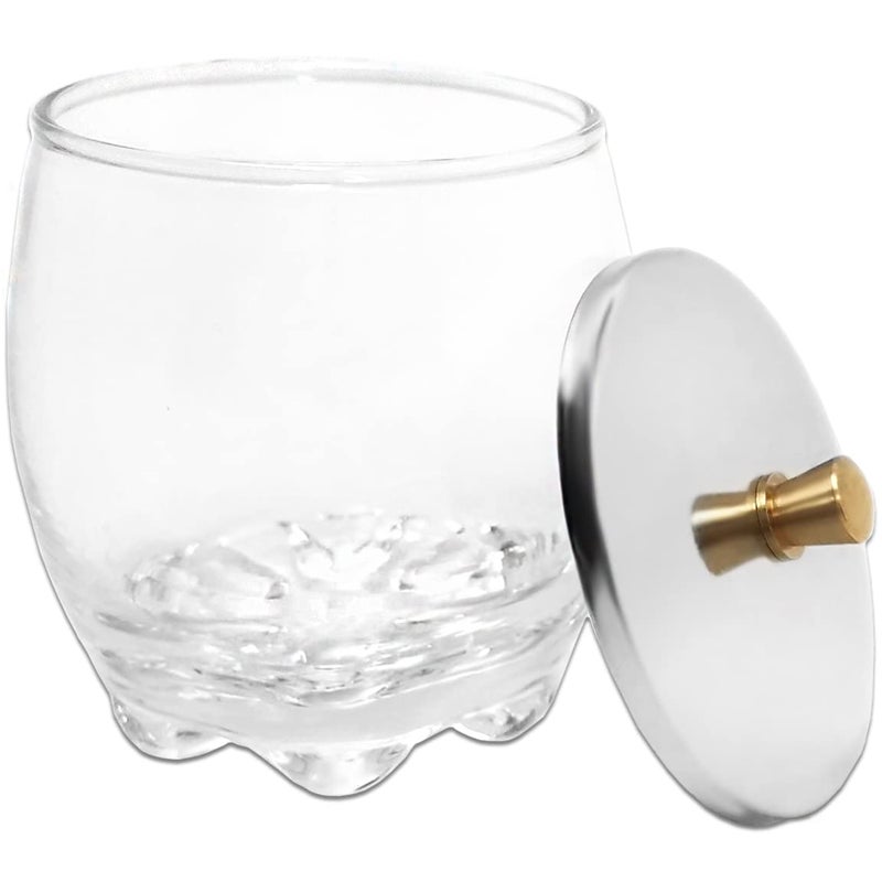 Beauticom Crystal Glass Dappen Dish for Acrylic Nail Dip Powder Monomer and Nail Polish Remover Round Shape wStainless Steel Lid 1 Piece
