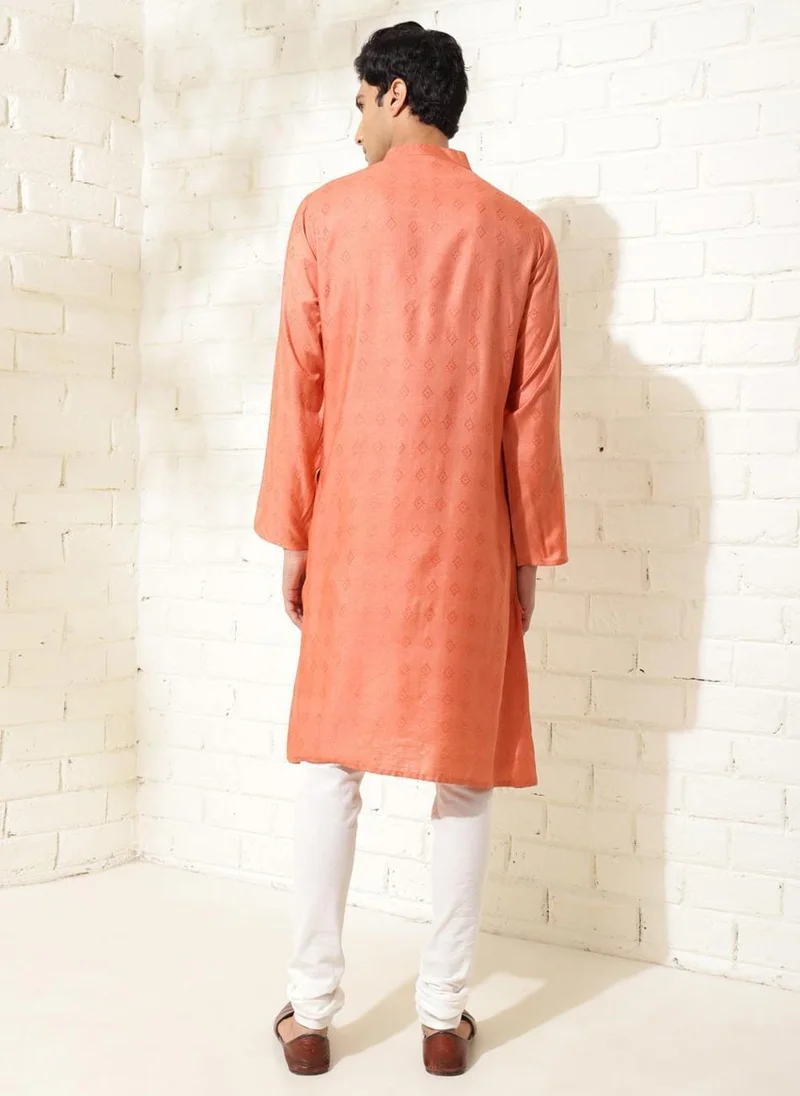 Fabindia Orange Silk Dobby Long Kurta