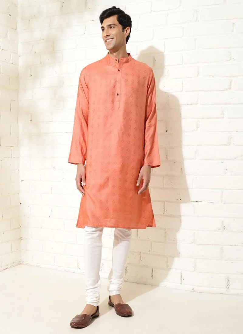 Fabindia Orange Silk Dobby Long Kurta