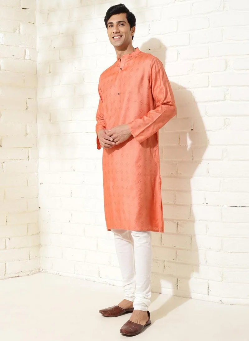 Fabindia Orange Silk Dobby Long Kurta
