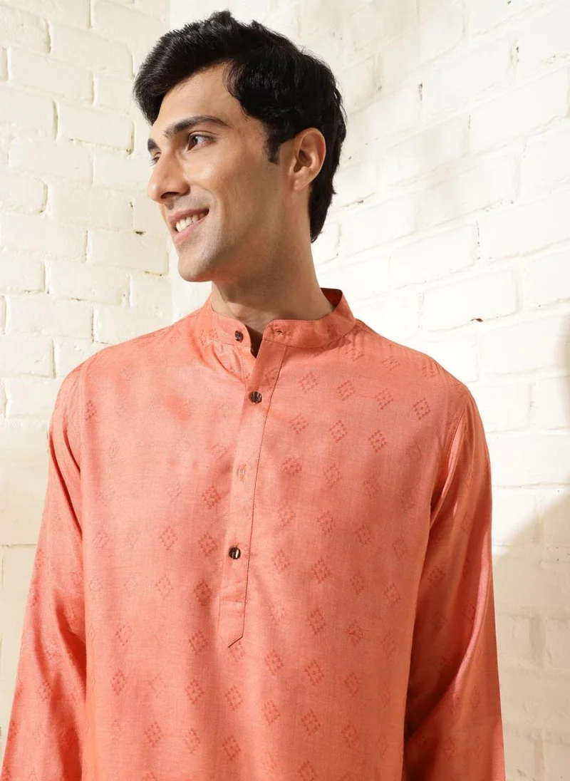 Fabindia Orange Silk Dobby Long Kurta