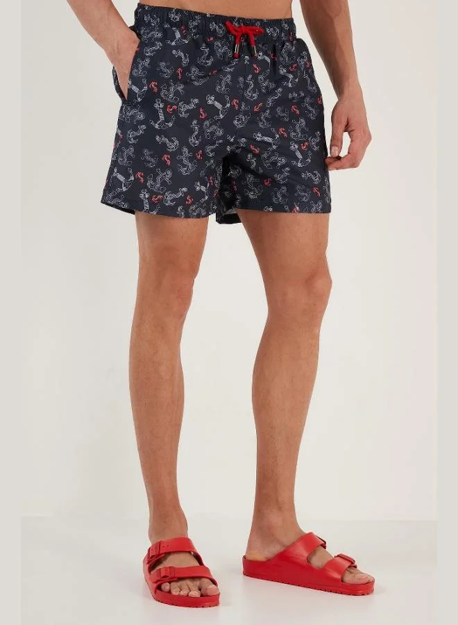 بوراتي شورت سباحة رجالي بنقوش بوراتي برباط خصر وجيب