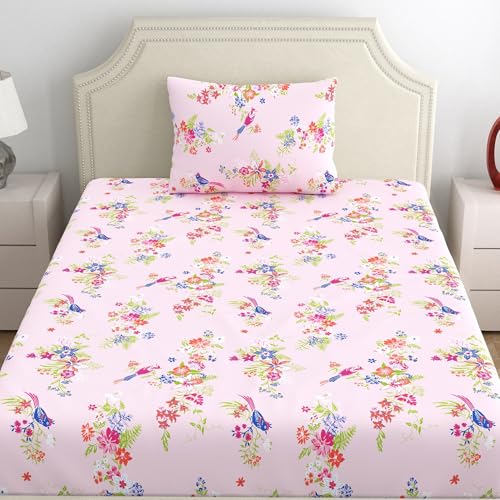 Home Ecstasy 100% Cotton Single Bedsheet with 1 Pillow Cover - (Size 59 x 87 inches, 140 TC, Colour - Pink: Blushed Petal) - Image 2