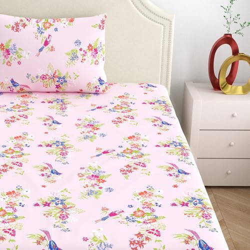 Home Ecstasy 100% Cotton Single Bedsheet with 1 Pillow Cover - (Size 59 x 87 inches, 140 TC, Colour - Pink: Blushed Petal) - Image 3