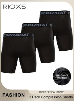 RIOXS 3 Pack Mens Compression Shorts, Quick Dry Athletic Workout Underwear, Base Layer Shorts, Compression Workout Shorts, Highly Elastic Soft Briefs for Cycling, Yoga, Boxing, Gym and Running, Designed for Athletic Comfortable Experience  - Image 1