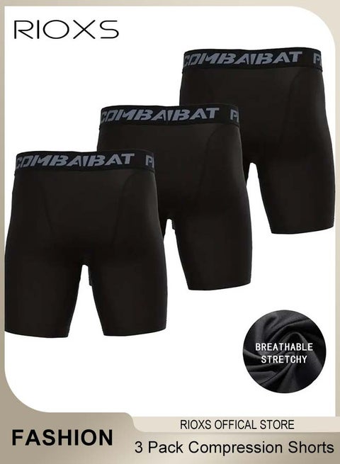3 Pack Mens Compression Shorts, Quick Dry Athletic Workout Underwear, Base Layer Shorts, Compression Workout Shorts, Highly Elastic Soft Briefs for Cycling, Yoga, Boxing, Gym and Running, Designed for Athletic Comfortable Experience