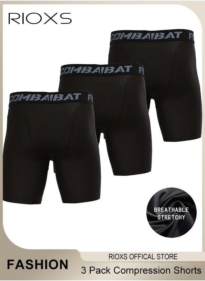 RIOXS 3 Pack Mens Compression Shorts, Quick Dry Athletic Workout Underwear, Base Layer Shorts, Compression Workout Shorts, Highly Elastic Soft Briefs for Cycling, Yoga, Boxing, Gym and Running, Designed for Athletic Comfortable Experience  - Image 1