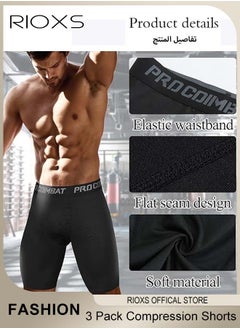 RIOXS 3 Pack Mens Compression Shorts, Quick Dry Athletic Workout Underwear, Base Layer Shorts, Compression Workout Shorts, Highly Elastic Soft Briefs for Cycling, Yoga, Boxing, Gym and Running, Designed for Athletic Comfortable Experience  - Image 2