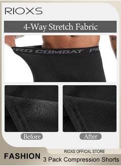 RIOXS 3 Pack Mens Compression Shorts, Quick Dry Athletic Workout Underwear, Base Layer Shorts, Compression Workout Shorts, Highly Elastic Soft Briefs for Cycling, Yoga, Boxing, Gym and Running, Designed for Athletic Comfortable Experience  - Image 3