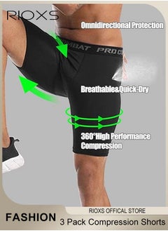 RIOXS 3 Pack Mens Compression Shorts, Quick Dry Athletic Workout Underwear, Base Layer Shorts, Compression Workout Shorts, Highly Elastic Soft Briefs for Cycling, Yoga, Boxing, Gym and Running, Designed for Athletic Comfortable Experience  - Image 4