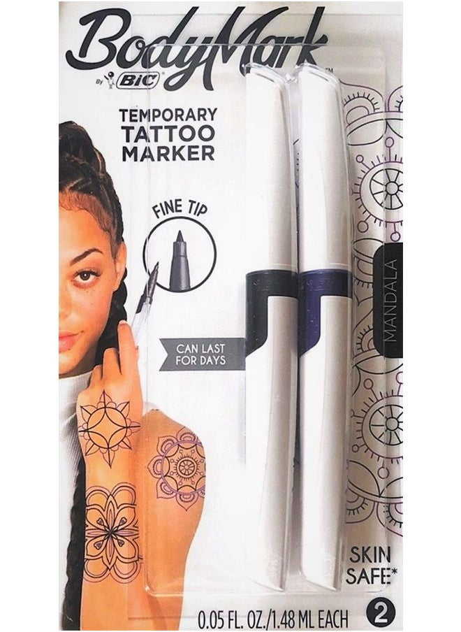Bic - Revolutionary Beautiful Temporary Tattoo Marker Pen Fine Point Flexible Bic BodyMark For Mandala Effect Fun Skin Designs 1- Black 1- Purple Shop Now RvLoversOutdoorDreamers - Image 1