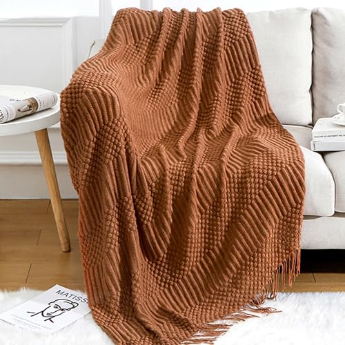 Blagic Knitted Throw Blanket for Couch and Bed, Soft & Cozy Knit Blanket with Tassel, Burnt Orange Lightweight Decorative Blankets & Throws, Farmhouse Warm Woven Blanket for All Seasons,50" W x 60" L - Image 1