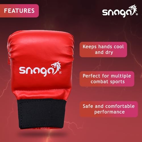 Snaga Karate Gloves/Boxing Training Gloves, Lightweight Padding, Elasticated Hook & Loop Strap Closure for Better Performance, Protection and Comfort (Red, L) (14 + Years Old) - Image 2