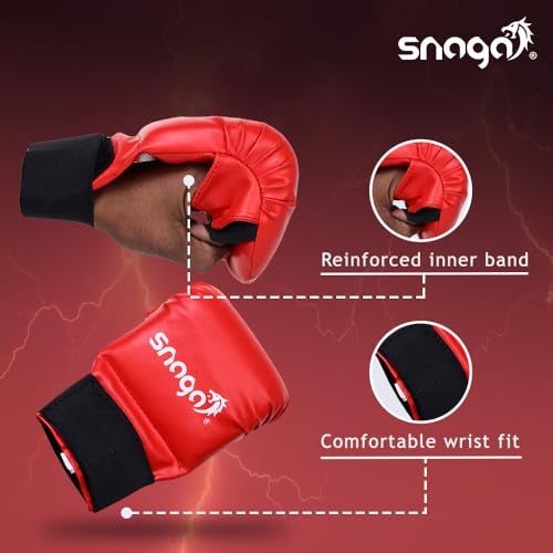 Snaga Karate Gloves/Boxing Training Gloves, Lightweight Padding, Elasticated Hook & Loop Strap Closure for Better Performance, Protection and Comfort (Red, L) (14 + Years Old) - Image 3
