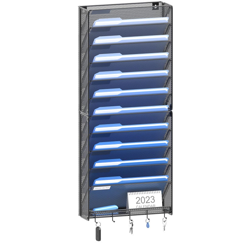 OUTWOLF Hanging Wall File Organizer with Hooks, 12 Tier Vertical Wall Mount File Holder, File Folder Wall Organizer for Office - Image 1