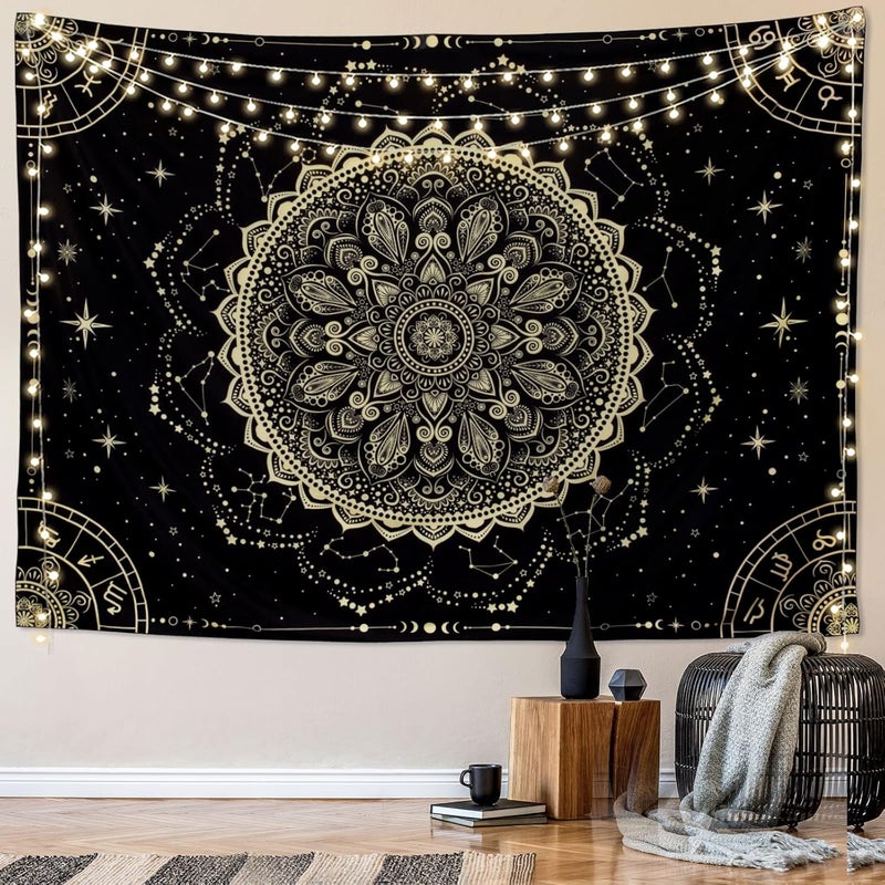 FLY SPRAY Black Golden Mandala Tapestry Astrology Space Wall Hanging Tapestries Wall tapestrys Large Aesthetic Hippie Decor Bohemian Art Boho Home Talestry for Bedroom,Living Room,Ceiling - Image 3