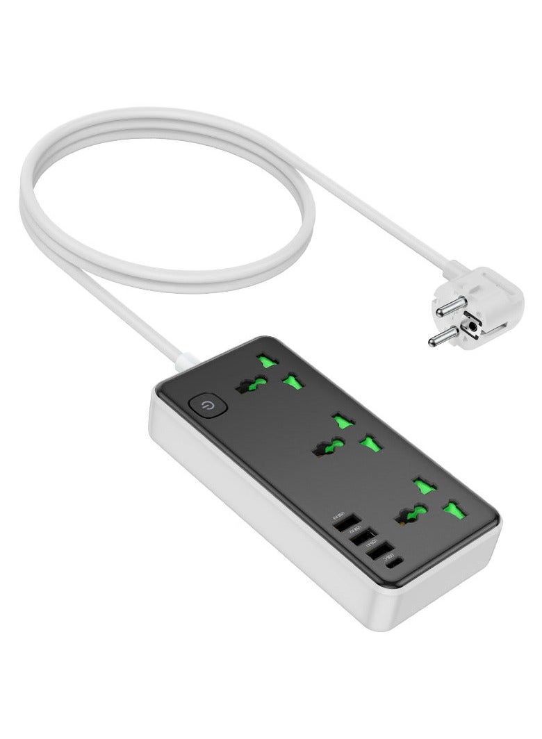 Hoco AC7B Multifunctional Premium Safety Socket with 3 Universal Outlets and High-Speed USB-C & USB-A Charging Ports - Image 1