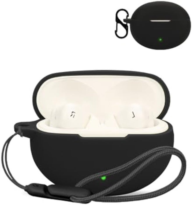 NOUKAJU for OnePlus Buds Pro 3 Case Cover, Wireless Earphone Silicone Protective Cover(with Carabiner + Lanyard) Drop-Proof, Scratch-Proof, Shock-Proof, Reserved Charging Port, dust-Proof(Black) - Image 1