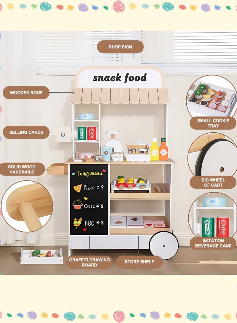 MaBaby Kids Grocery Store Playset,Pretend Play Store Toy & Wooden Supermarket Shopping Cart with Toy Cash Register, Play Money&Blackboard26PCS Food Toys Shop for 3+ year old boys girls toddler baby  - Image 4