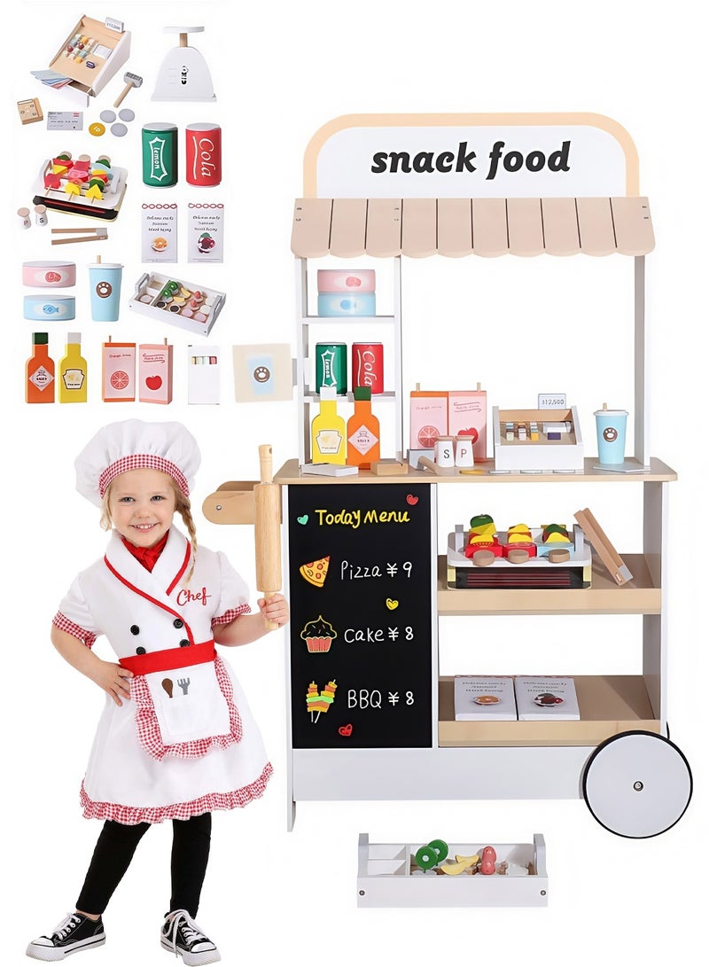MaBaby Kids Grocery Store Playset,Pretend Play Store Toy & Wooden Supermarket Shopping Cart with Toy Cash Register, Play Money&Blackboard26PCS Food Toys Shop for 3+ year old boys girls toddler baby  - Image 1