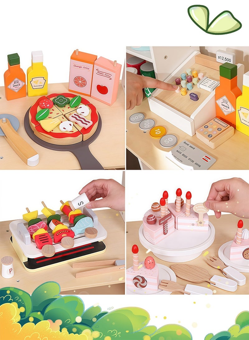 MaBaby Kids Grocery Store Playset,Pretend Play Store Toy & Wooden Supermarket Shopping Cart with Toy Cash Register, Play Money&Blackboard26PCS Food Toys Shop for 3+ year old boys girls toddler baby  - Image 2