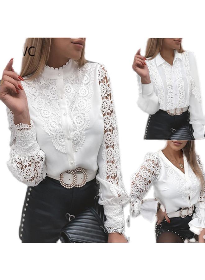 VUELO European Station Explosion Shirt New Solid Color Lace V-neck Cardigan Women's Shirt - Image 5