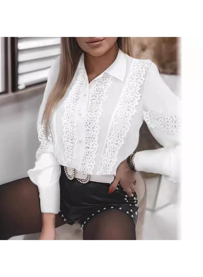 VUELO European Station Explosion Shirt New Solid Color Lace V-neck Cardigan Women's Shirt - Image 4