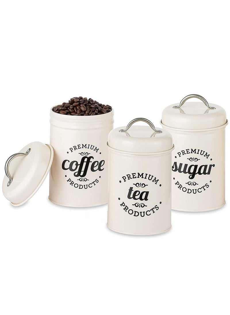 Arabest 3PCS Airtight Kitchen Canister with Lids, Coffee, Tea, Sugar Metal Containers Jars, Decorative Kitchen Food Canister Jars White  - Image 2