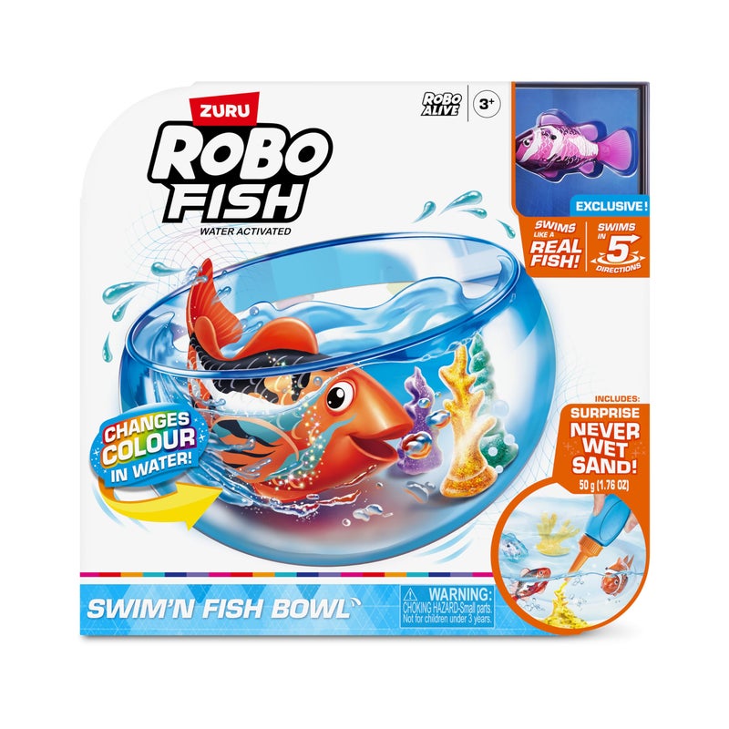 ROBO ALIVE Robo Fish Water Activiated Swimming Pets Fish Bowl Playset by ZURU Color Changing Toys and Never Wet Sand - Image 2