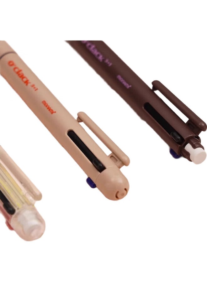 Monami 4-In-1 Multifunction Pen Three Colors Ballpoint Pen + 0.5Mm Mechanical Pencil Multi-Color Push Neutral Pen For Note-Taking Brown Barrel 01070-248 - Image 2