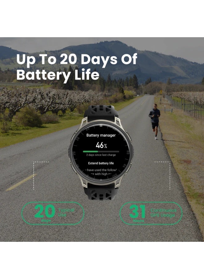 أمازفيت ساعة ذكية للركض Amazfit Cheetah 2 Pro بحجم 48 مم مع GPS، شاشة AMOLED بحجم 1.32 بوصة، زجاج ياقوتي، هيكل من التيتانيوم، سعة 32 جيجابايت، بطارية تدوم حتى 20 يومًا، NFC، مصباح يدوي، متوافقة مع أندرويد وآيفون، تيتيوم - Image 4
