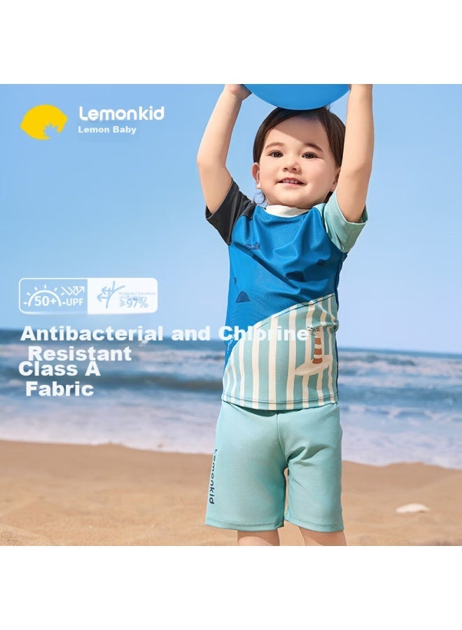 Lemonkid Kids' Split Swimsuit Boys And Girls Swimwear Baby One-piece Sunscreen Swimsuit Clear Feather Blue Split 110 - Image 1
