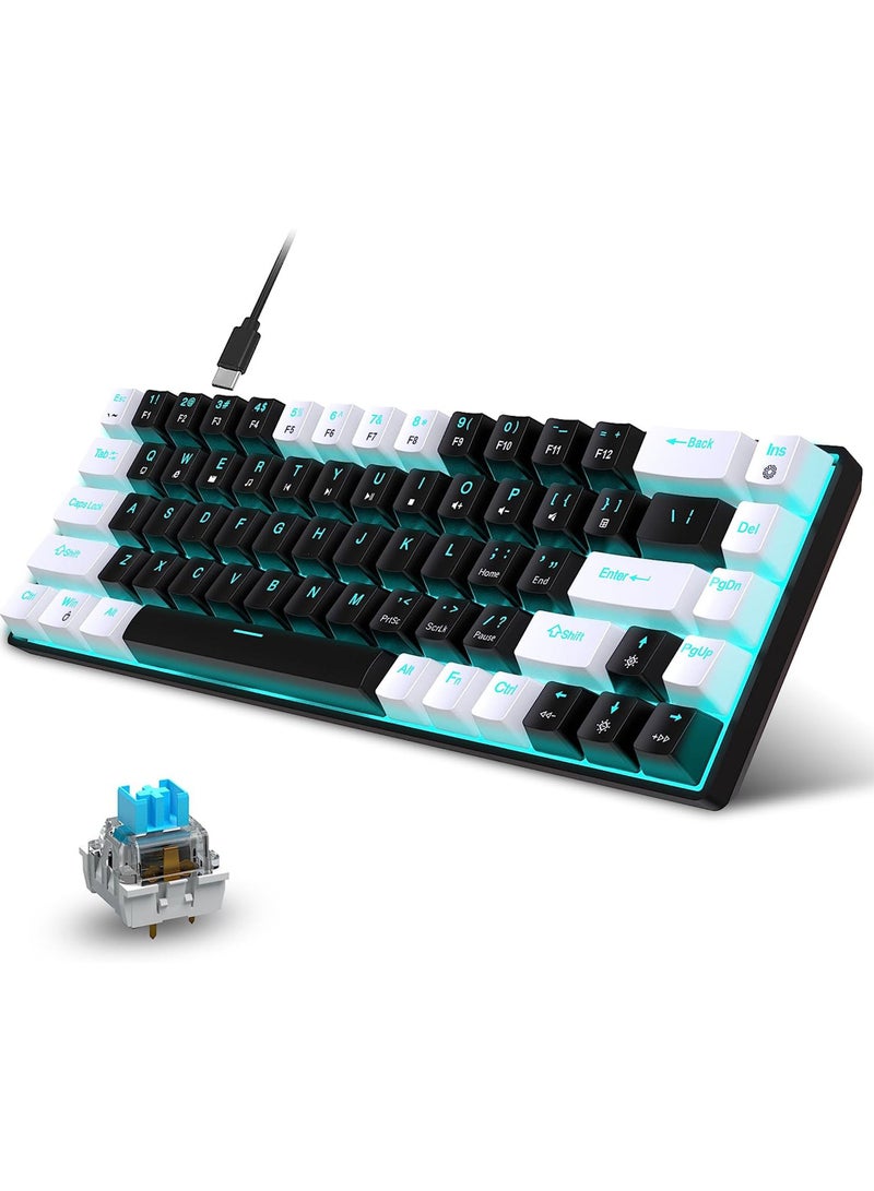 ROCK POW 60% Mechanical Gaming Keyboard, 68keys Ice Blue Backlit Ultra-Compact Mini Keyboard, Waterproof Mini Compact Keyboard for PC/Mac Gamer, Typist, Trip Blue Switch - Image 1