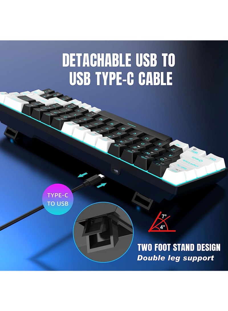 ROCK POW 60% Mechanical Gaming Keyboard, 68keys Ice Blue Backlit Ultra-Compact Mini Keyboard, Waterproof Mini Compact Keyboard for PC/Mac Gamer, Typist, Trip Blue Switch - Image 5