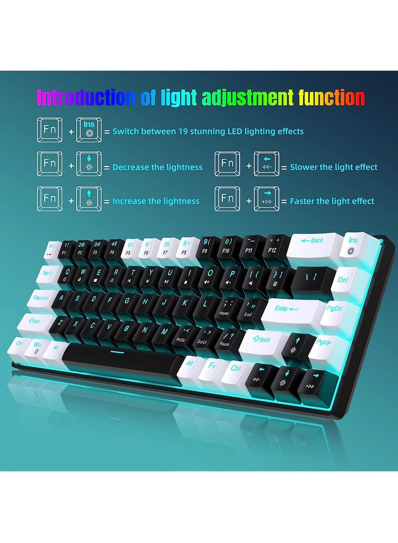 ROCK POW 60% Mechanical Gaming Keyboard, 68keys Ice Blue Backlit Ultra-Compact Mini Keyboard, Waterproof Mini Compact Keyboard for PC/Mac Gamer, Typist, Trip Blue Switch - Image 4