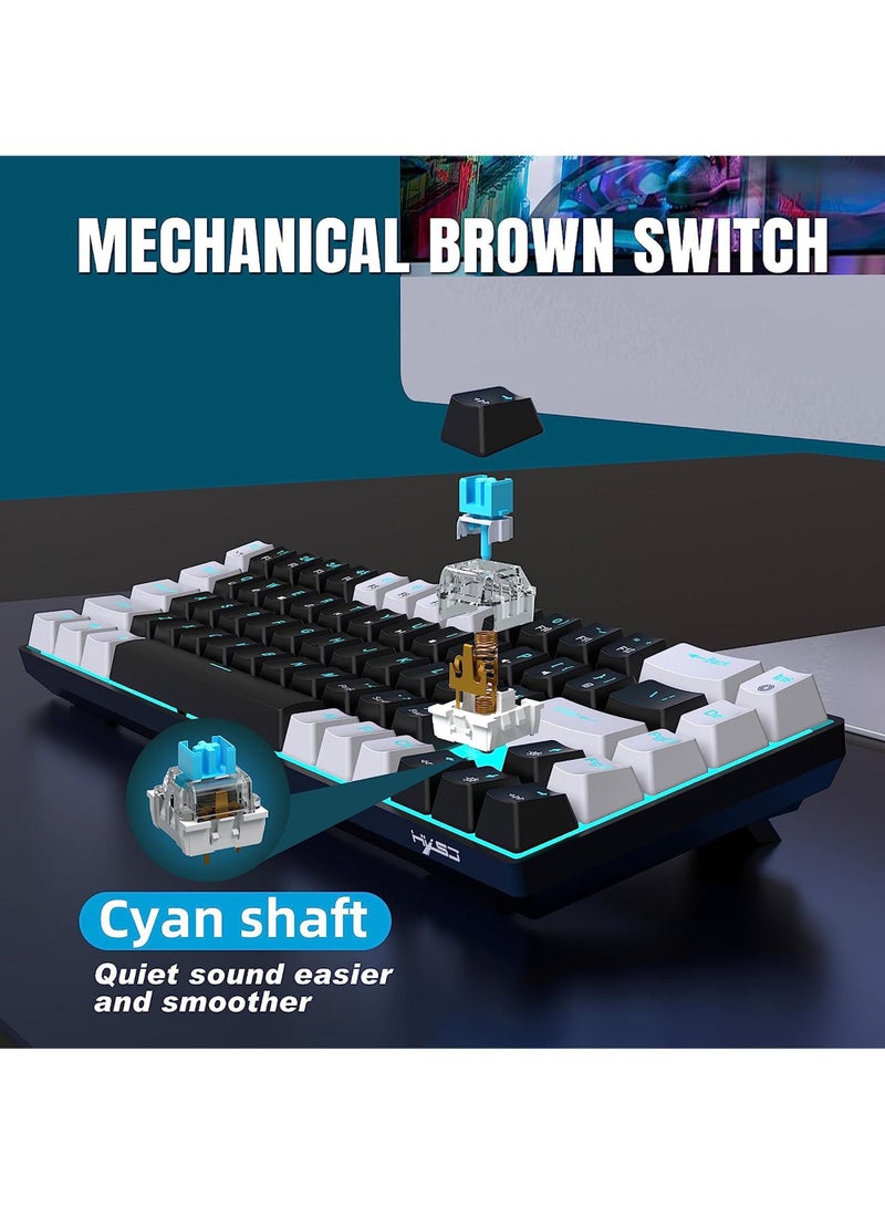 ROCK POW 60% Mechanical Gaming Keyboard, 68keys Ice Blue Backlit Ultra-Compact Mini Keyboard, Waterproof Mini Compact Keyboard for PC/Mac Gamer, Typist, Trip Blue Switch - Image 2