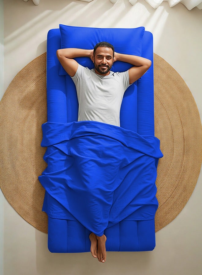 Asraar Travel & Guest Comfort Package – Complete 3-Piece Sleeping Set | Blanket 230×180 cm, Sleeping Mat 190×90 cm, Pillowcase 75×50 cm, Ideal for Travel, Camping & Guest Use - Dark Blue - Image 3