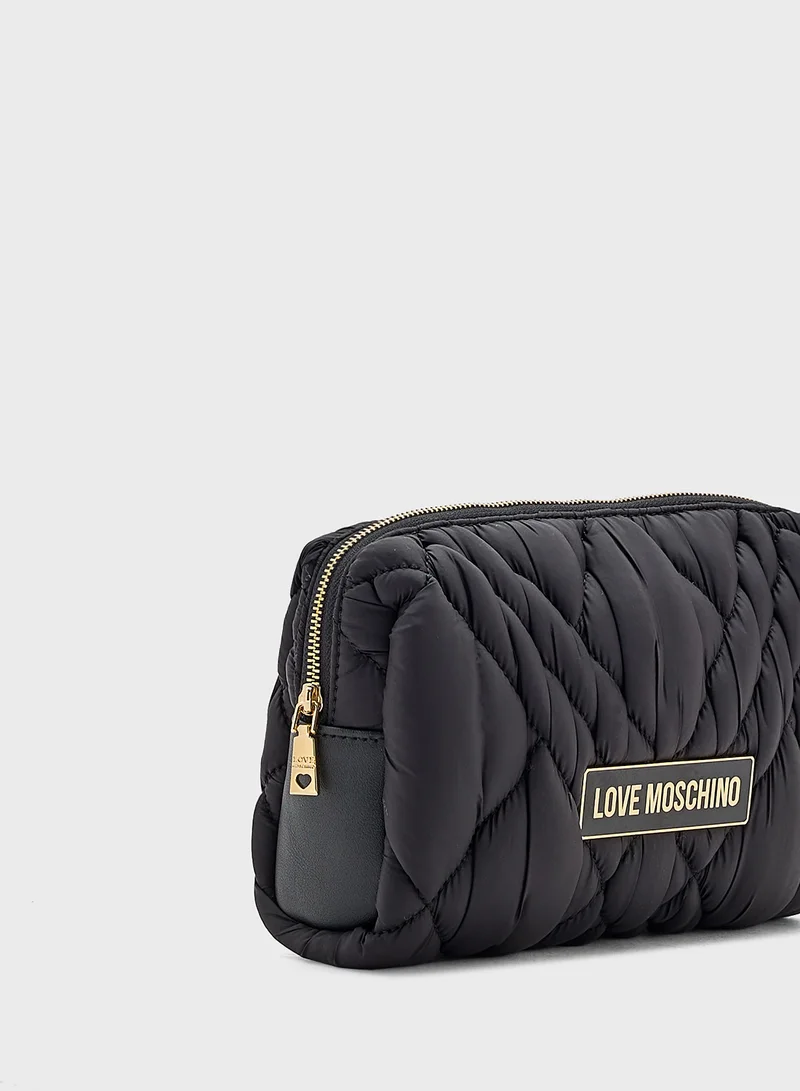 Love Moschino Logo Detailed Flap Over Clutche