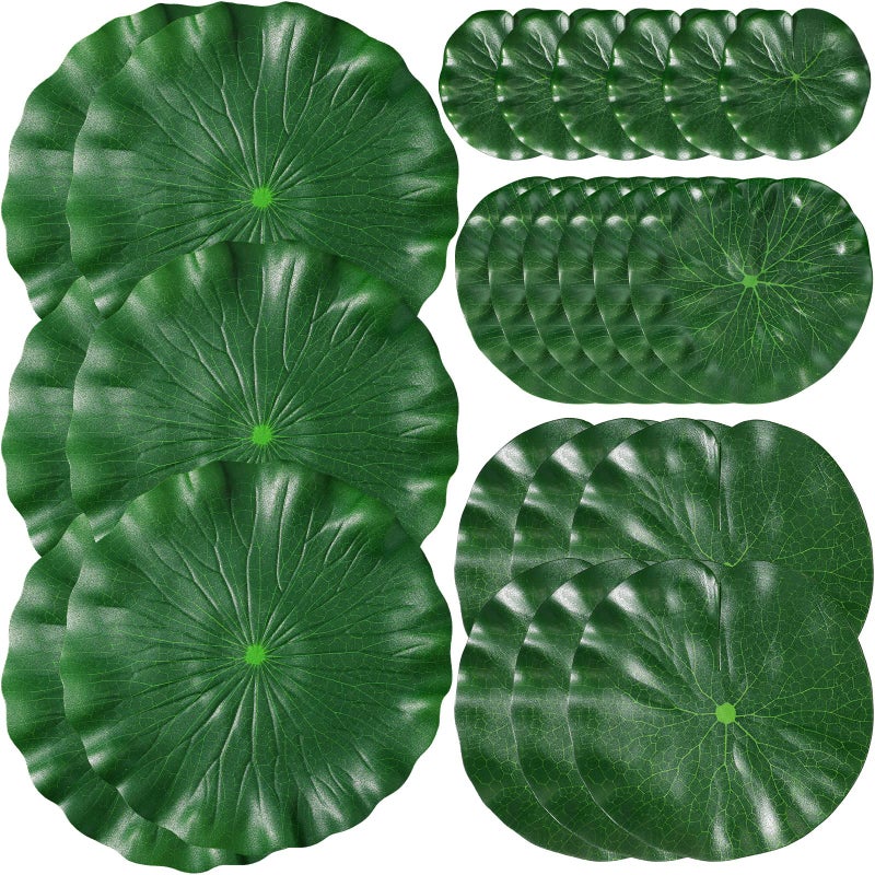 Jutom Jutom 24 Pieces 4 Sizes Artificial Floating Foam Lotus Leaves Water Lily Pads Ornaments Artificial Foliage Pond Decor for Patio Fish Pond Pool Aquarium Home Garden Wedding Party Decoration 