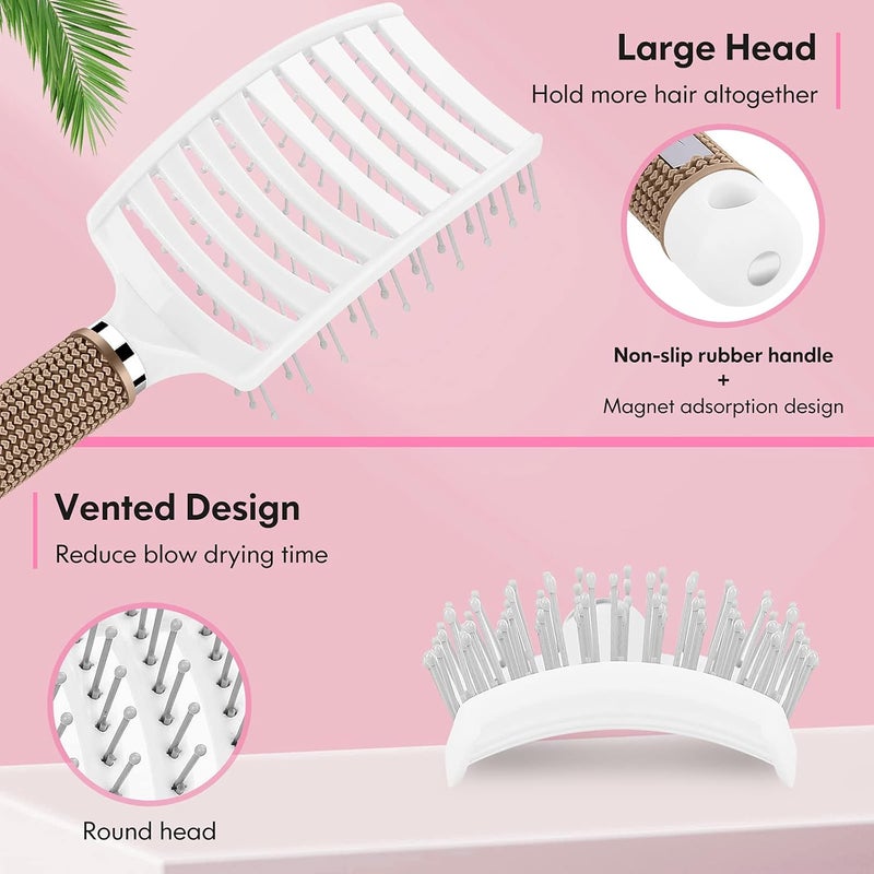 Bsisme Hair Brush, Vented Curved Styling Brush for Faster Blow Drying, Professional Detangling Brush for Women and Men, White - Image 2