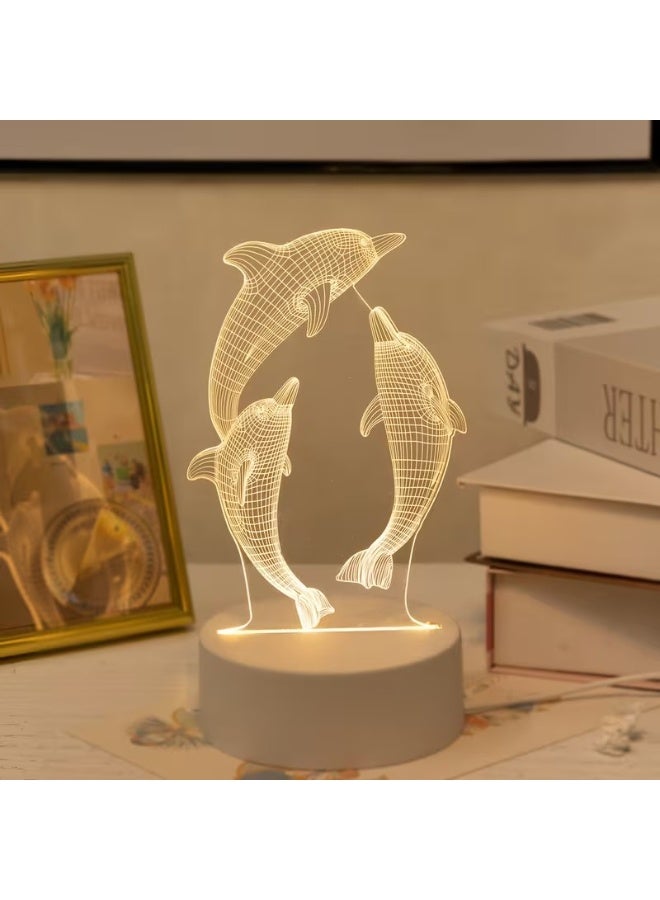 Goolsky 1pc USB 3D Glowing Dolphin Creative Night Light, Ocean Animal Dolphin Table Lamp, Home Decoration Table Decoration Living Room Bedroom Decoration Lamp, Birthday Gift Holiday Gift, Animal Night Light - Image 3