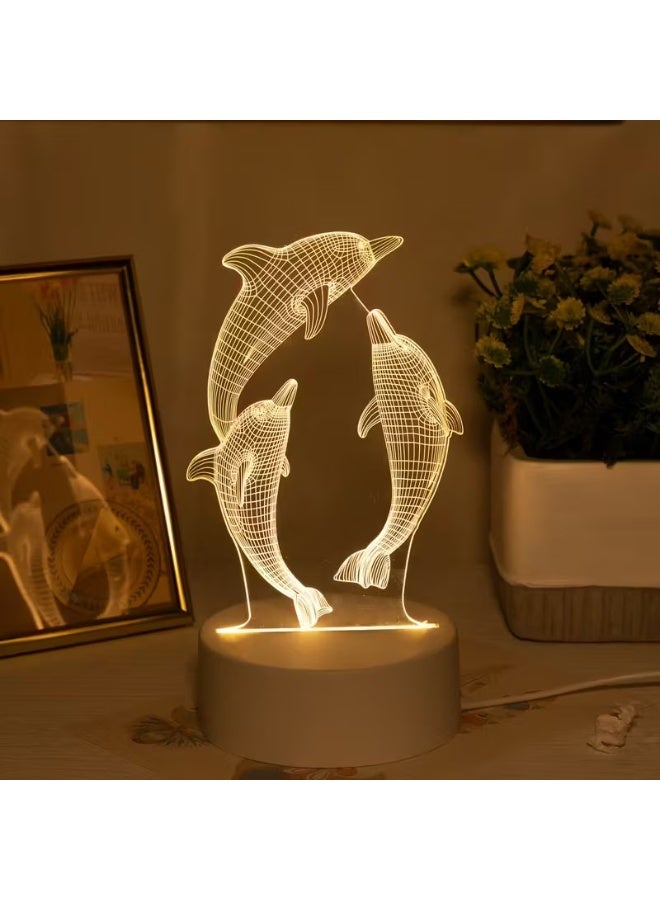 Goolsky 1pc USB 3D Glowing Dolphin Creative Night Light, Ocean Animal Dolphin Table Lamp, Home Decoration Table Decoration Living Room Bedroom Decoration Lamp, Birthday Gift Holiday Gift, Animal Night Light - Image 1