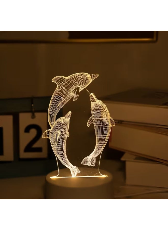 Goolsky 1pc USB 3D Glowing Dolphin Creative Night Light, Ocean Animal Dolphin Table Lamp, Home Decoration Table Decoration Living Room Bedroom Decoration Lamp, Birthday Gift Holiday Gift, Animal Night Light - Image 2