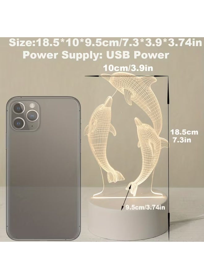 Goolsky 1pc USB 3D Glowing Dolphin Creative Night Light, Ocean Animal Dolphin Table Lamp, Home Decoration Table Decoration Living Room Bedroom Decoration Lamp, Birthday Gift Holiday Gift, Animal Night Light - Image 4