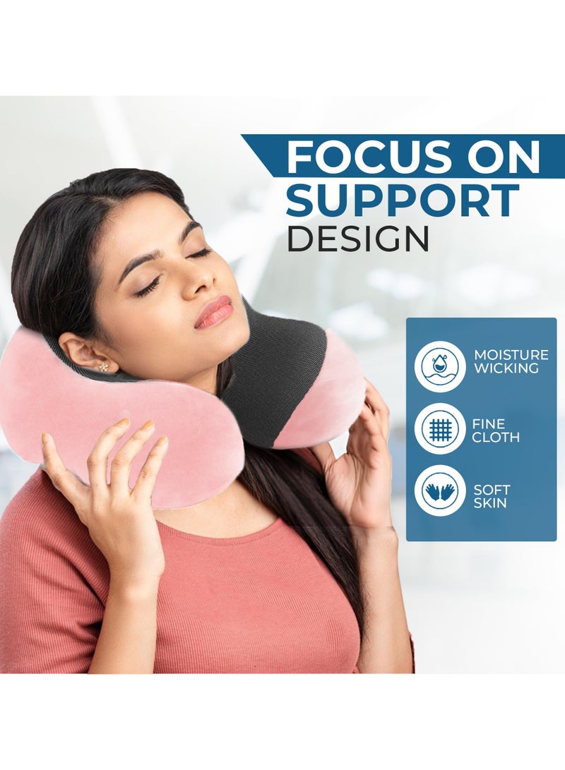 Flushrenic Travel neck pillow with eye mask and earplugs, made of pure memory foam, specially designed for use on planes, in cars and at home, relieves neck and shoulder pain, soft pillow suitable for travel and sleep (pink) - Image 5
