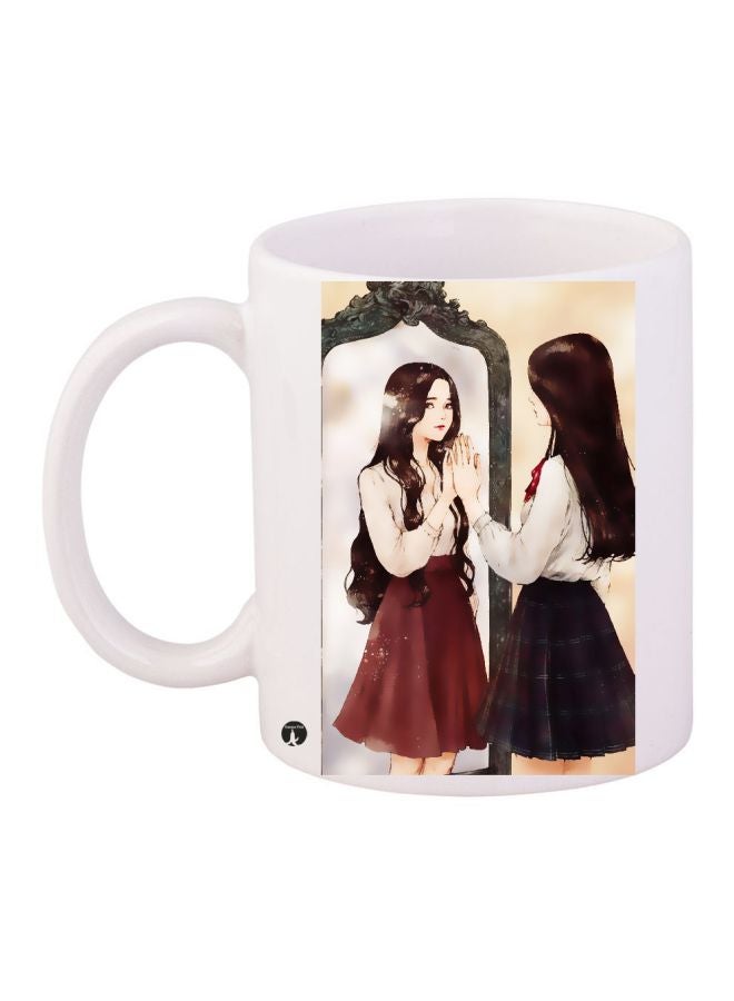 RYN Girl Printed Coffee Mug White/Brown/Beige 11ounce