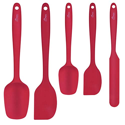 HOTEC Heat Resistant 600℉ BPA-Free Silicone Rubber Spatula Set, Kithchen Cooking Spatulas, Baking, Mixing, for Non Stick Cookware, Dishwasher Safe, Red Set of 5 - Image 1