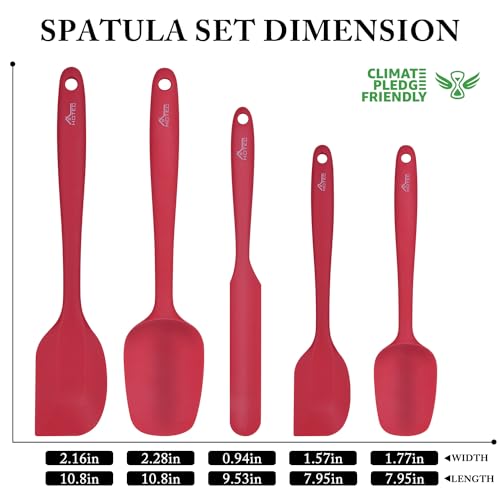 HOTEC Heat Resistant 600℉ BPA-Free Silicone Rubber Spatula Set, Kithchen Cooking Spatulas, Baking, Mixing, for Non Stick Cookware, Dishwasher Safe, Red Set of 5 - Image 3