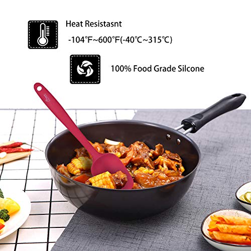 HOTEC Heat Resistant 600℉ BPA-Free Silicone Rubber Spatula Set, Kithchen Cooking Spatulas, Baking, Mixing, for Non Stick Cookware, Dishwasher Safe, Red Set of 5 - Image 4