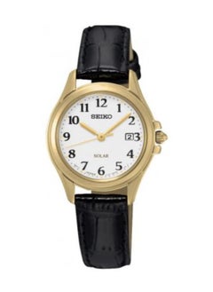 Seiko Ladies' Hand Watch SOLAR Black Leather Band, White Dial SUT238P1 